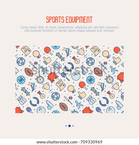 Sport equipment concept with thin line sport and winning games icons. Vector illustration for banner, web page, print media.
