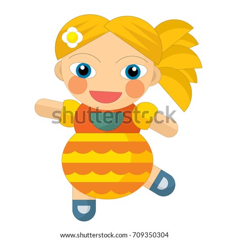 cartoon cheerful girl - doll isolated - illustration for children
