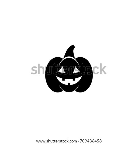 Pumpkin Icon with stem and evil face.  Halloween sticker isolated on white. Vector illustration. Autumn harvest clip art. Jack O Lantern.  Black and white