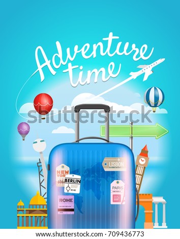 Adventure time. Vector travel illustration with the handbag