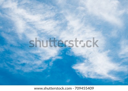 White clouds float and full on the blue sky.