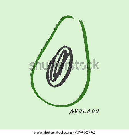 Vector illustration, autumn hand drawn avocado. Label, logo, poster, postcard, print, sticker, element for design.