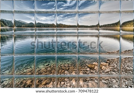 the lake through window panes
