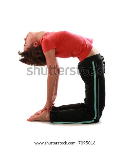 Yoga poses series. Ushtrasana. Camel Pose. Isolated on white background.