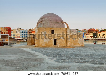 Venice embankment in the old harbor of Chania. Greece.