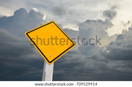 Blank yellow traffic sign, empty road sign with cloudy background, Conceptual image.