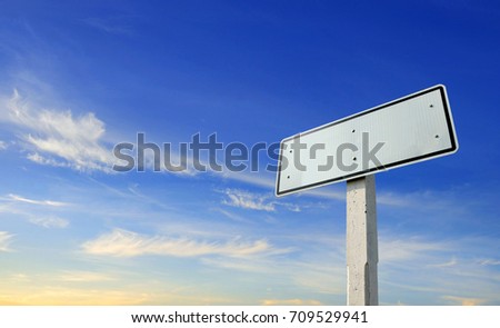 Blank white traffic sign, empty road sign with blue sky  background, Conceptual image.