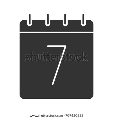 Seventh day of month glyph icon. Date silhouette symbol. Wall calendar with 7 sign. Negative space. Vector isolated illustration