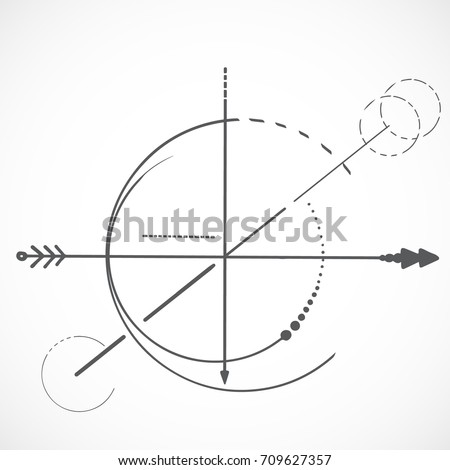 Geometry scheme sacred line circle symbol on white background and arrow