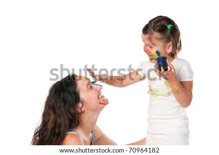 Mother and daughter playing with colors