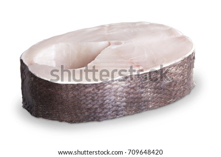 Raw steak of a black cod isolated on a white background