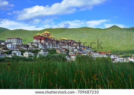 Ganden Songzanlin Buddhist Monastery. Shangri-La County, Yunnan province, China. Royalty-Free Stock Photo #709687210