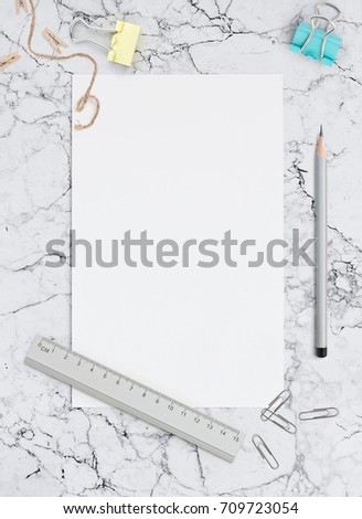 Blank sheet of paper on marble background. Template for calligraphy, letterings, design or all kinds of your art. Mockup for Social networks