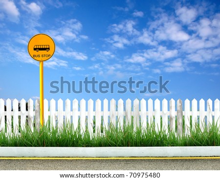 bus stop sign at roadside Royalty-Free Stock Photo #70975480
