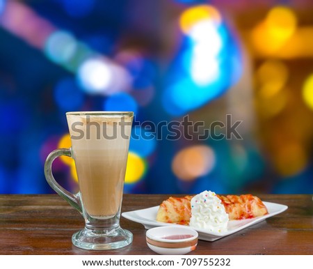 Coffee set In a bokeh shop