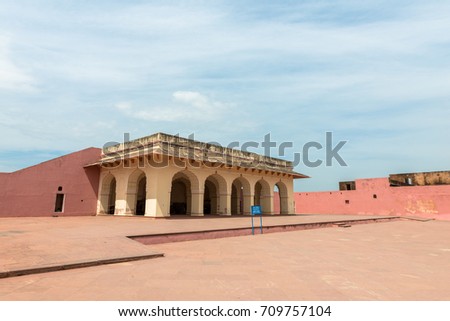 Horizontal picture of Subhat Niwas at Jaigarh Fort on the top of the mountains of Jaipur, known as pink city in India.
