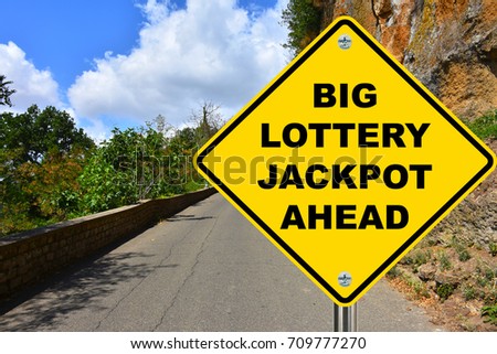 Big lottery jackpot ahead yellow warning road sign