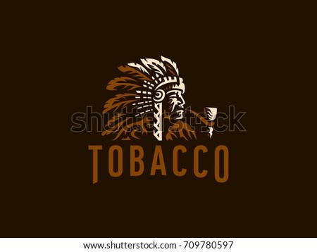 Native American with a pipe. Vector illustration.