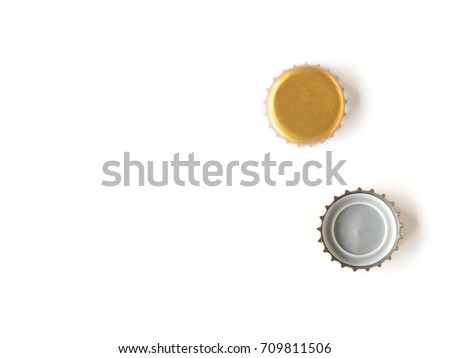 Bottle caps on a white background, Free space for text.