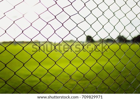 wire mesh steel with green grass background.