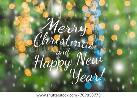 Festive Card Merry Christmas and Happy New Year Blur yellow green Abstract Background Defocused Spots Light Colors Photo Boke Design.