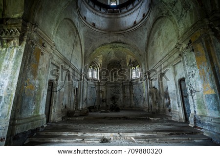 Interior of abandoned church of St. Demetrius of Thessalonica Royalty-Free Stock Photo #709880320