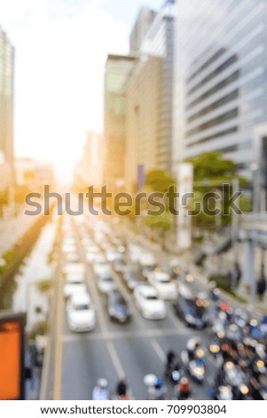 abstract blurred of cars stop and waiting for the green light signal in bangkok city, Thailand
