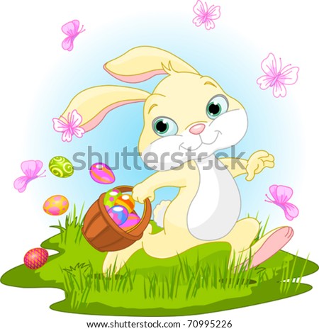 Illustration of cute Easter Bunny Hiding Eggs