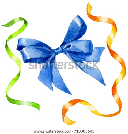 Watercolor holiday colofulribbon bow greeting illustration. Festive decoration bunting clip art. Birthday party design elements set. Isolated on white background.