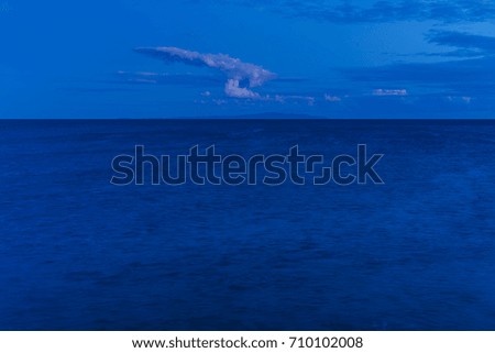 Adriatic Sea at dusk in Razanj Croatia. Beautiful nature and landscape photo of blue colorful evening at ocean. Nice, calm and peaceful image. Happy and joyful outdoors picture.