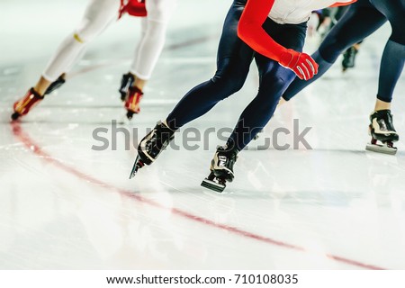 group speed skaters women warm-up in speed skating