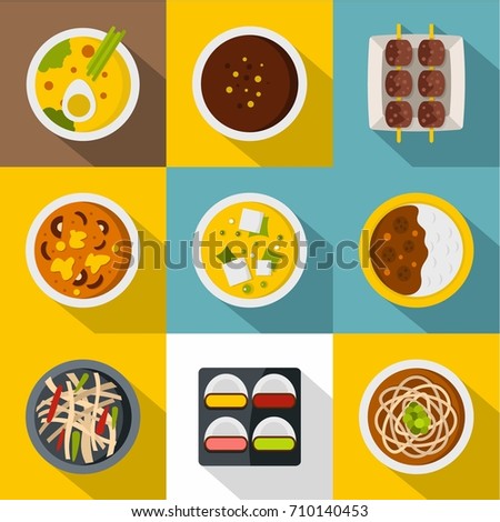 Sushi menu icon set. Flat style set of 9 sushi menu vector icons for web design