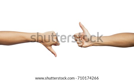 Hands showing different gesture thumb up and thumb down isolated on white background. Clipping path included Royalty-Free Stock Photo #710174266
