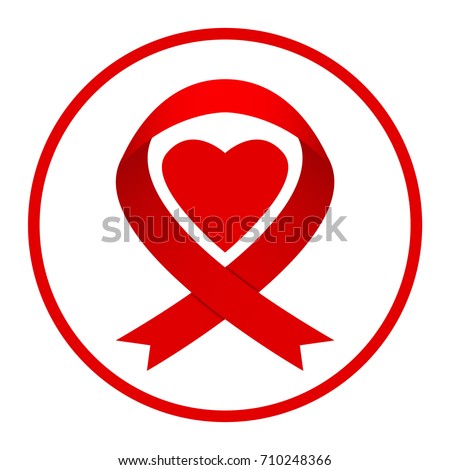Red ribbon with red heart on the center vector illustration