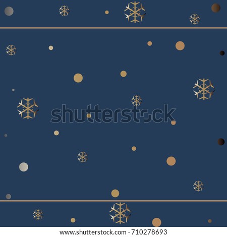 Gold and Silver Frame on Blue. For Cards, postcards, backgrounds, etc. Winter Holiday, Christmas Themes. Vector Illustration.