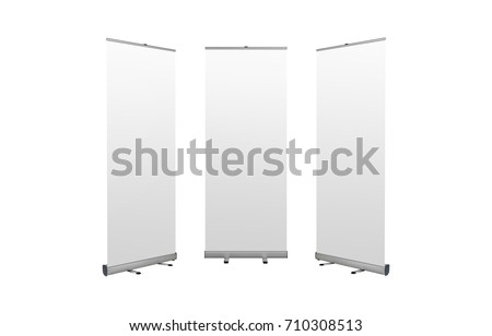 Roll up banners stand. Blank template mockup. Exhibition stand roll-up banners, isolated screens for you design. Royalty-Free Stock Photo #710308513