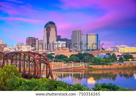 Shreveport, Louisiana, USA downtown skyline on the Red River. Royalty-Free Stock Photo #710316265