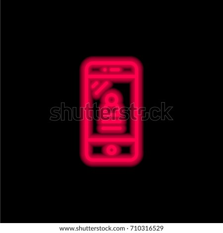 Mobile phone red glowing neon ui ux icon. Glowing sign logo vector