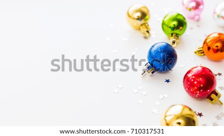 Christmas and New Year background with colorful decorative balls for Christmas tree. Place for text.
