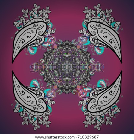 Decorative Texture Background of Mandalas. Folk Style. Stylized Flowers. Design for Fabric or Wallpaper. Ethnic of Lace Snowflakes. Vector illustration. Lacy Fashion Print for Textile.