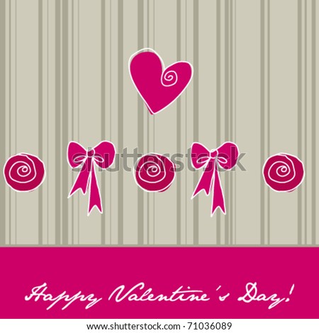 Vector cute doodle romantic background with heart and ribbons