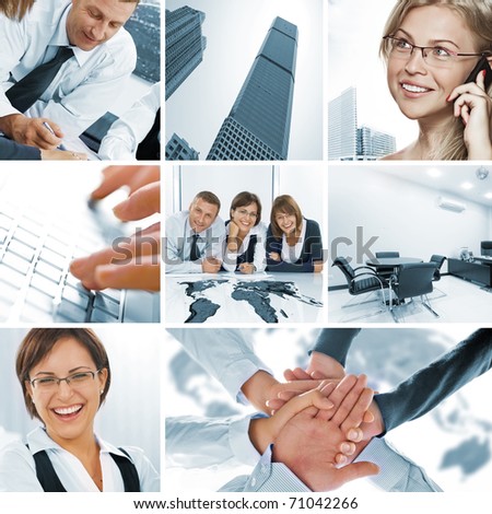 business theme photo collage composed of few images