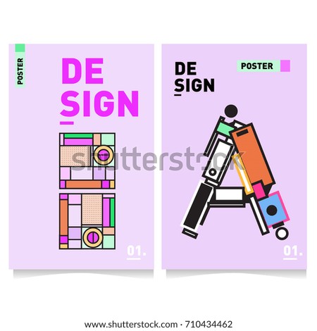 Vector covers design set with retro style. Cool geometric memphis style poster template with alphabets. Summer and autumn design template.