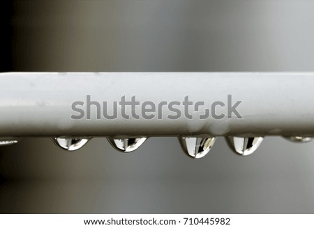 White cloth hanging bar,rain drop or water drops on white round bar,reflection in the water drops.Monochrome tone.Abstract background.