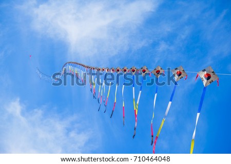 Korean kite is floating in the sky