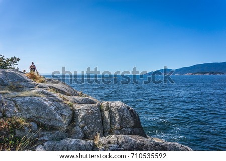 Stunning ocean and mountain view at Lighthouse Park in West Vancouver, British Columbia, Canada.