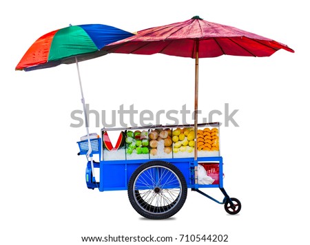 Thailand Fruit Cart, Fruit selling car, street food thailand, isolated on white background Royalty-Free Stock Photo #710544202