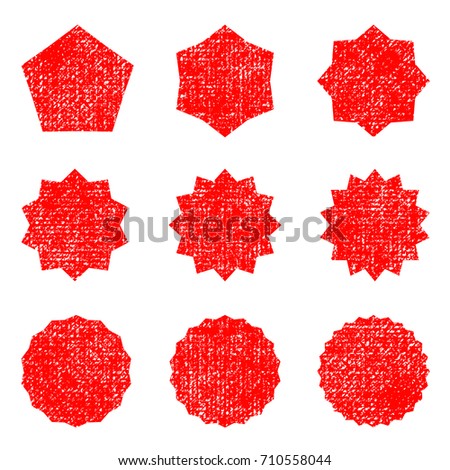 Collection retro stars shapes. Set rays design elements, grunge texture to create distressed effect. Red sparkles. Best for sale sticker, price label, quality sign. Vintage postal stamps and postmarks