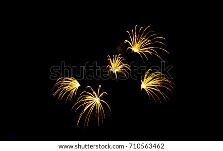 The colourful firework light up the sky on Black background at Public holiday of Thailand.