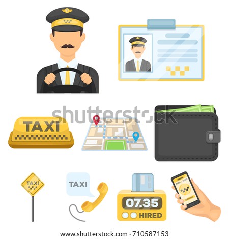 Set of icons about the taxi. A call taxi driver, Parking. Transportation around the city.Taxi icon in set collection on cartoon style vector symbol stock illustration.